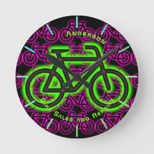 Neon BIKE Shop Repairs Personalized Wall Round Clock