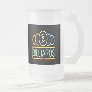 Neon Billiard Pool Sign Frosted Beer Mug Cup
