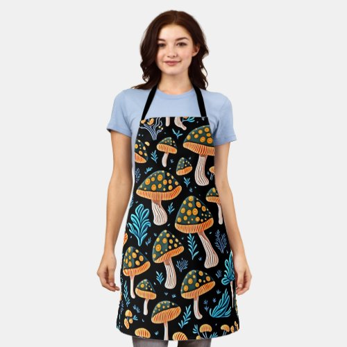 Neon Bioluminescent Mushroom _ Retro Apron