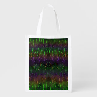 Neon bioluminescent squiggles reusable grocery bag