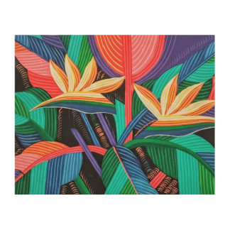 Neon Bird-of-Paradise Jungle Wood Wall Art