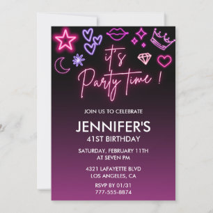 Neon birthday 41st birthday Black Pink  Invitation