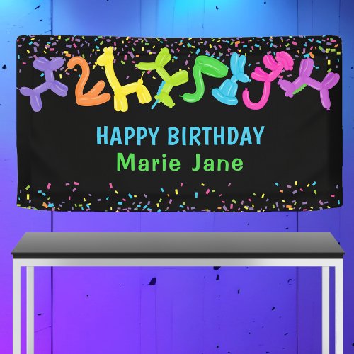 NEON BIRTHDAY ANIMALS BALLOONS BANNER