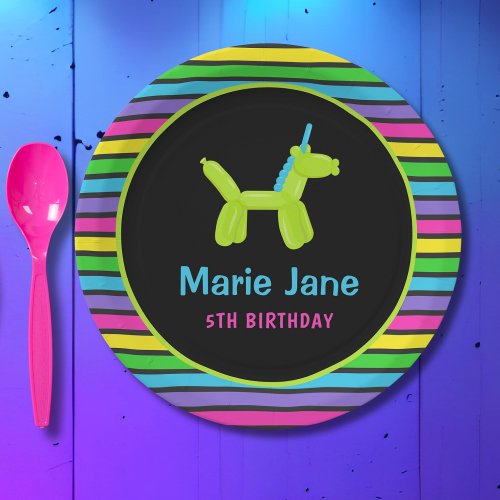 NEON BIRTHDAY ANIMALS BALLOONS PAPER PLATES