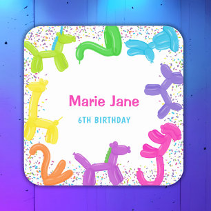 NEON BIRTHDAY ANIMALS BALLOONS PAPER PLATES SQUARE STICKER