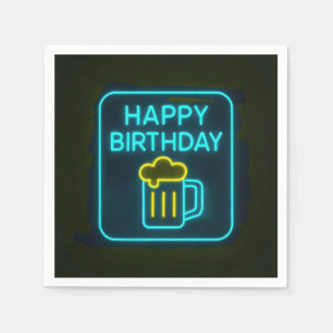 Neon Birthday Beer Mug On Black Napkins