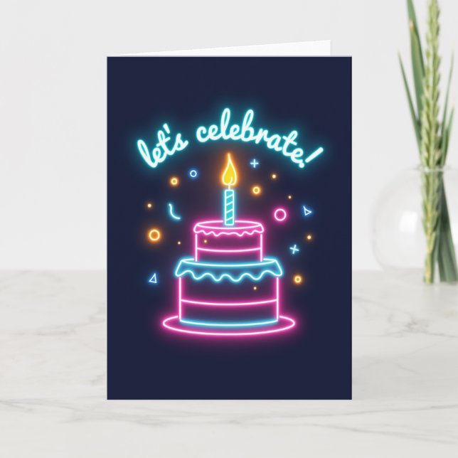 Neon Birthday Cake Card (Front)