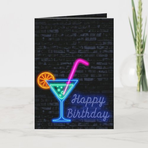 Neon Birthday Cocktail On Brick Card