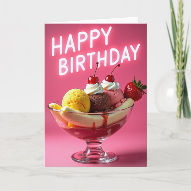 Neon Birthday Dessert Card (Front)