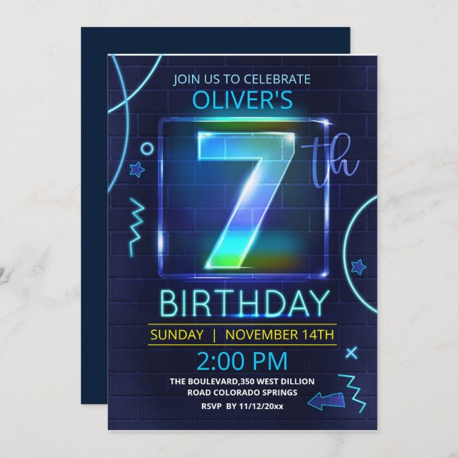 Neon Birthday Invitation (Front/Back)