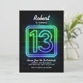 Neon Birthday invitation for Boy 13th Birthday (Standing Front)