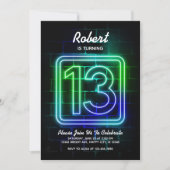 Neon Birthday invitation for Boy 13th Birthday (Front)