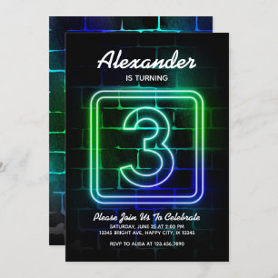 Neon Birthday invitation for Boy 3rd Birthday