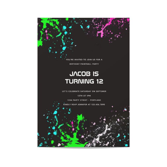 Neon Birthday Paintball Party Invitation (Creator Uploaded)