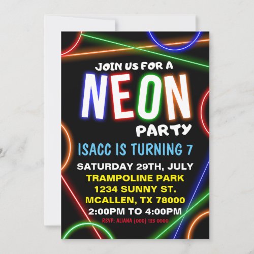 Neon Birthday Party Invitation