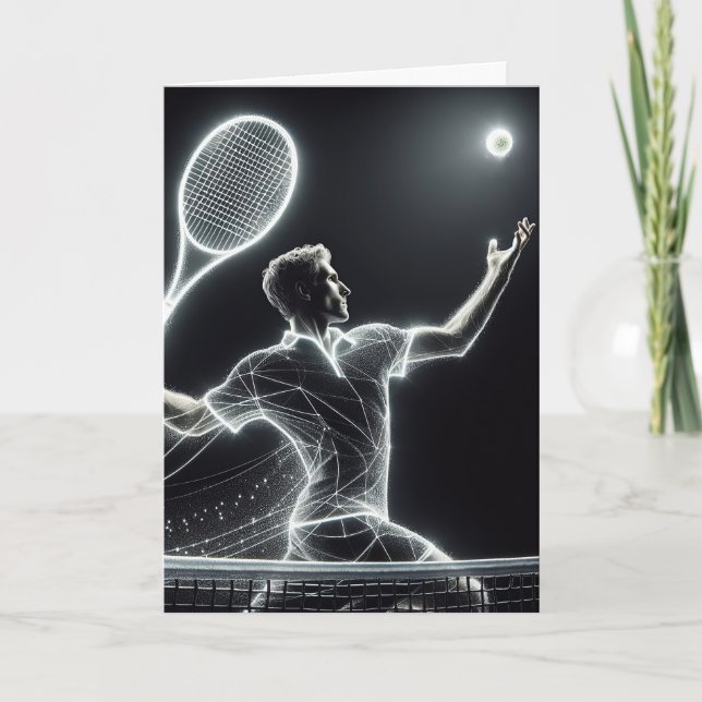 Neon Birthday Tennis Player Card (Front)