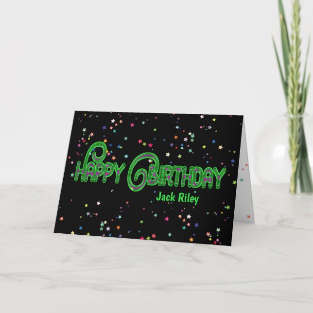 Neon birthday with stars card (Front)