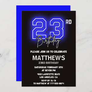 Neon Black 23rd birthday invitations Men Sport