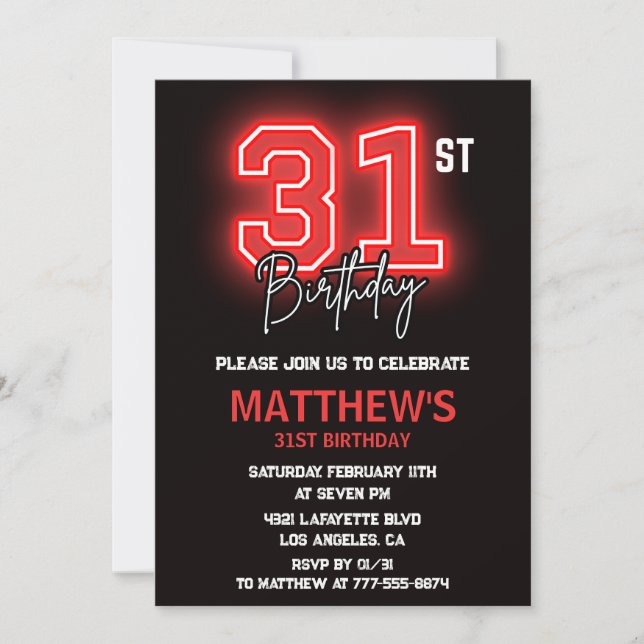 Neon Black 31st birthday invitation Men birthday (Front)