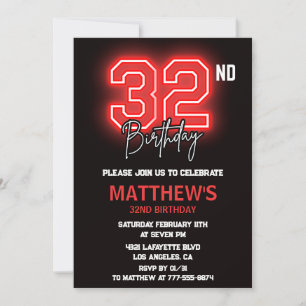 Neon Black 32nd birthday invitation Men birthday