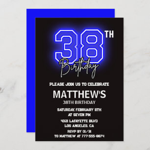 Neon Black 38th birthday invitations Men Sport
