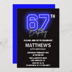 Neon Black 67th birthday invitations Men Sport