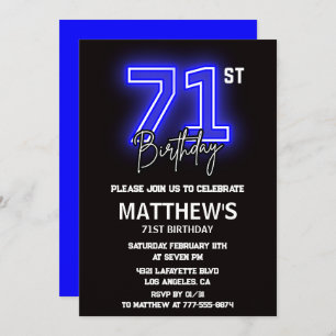 Neon Black 71st birthday invitations Men Sport