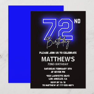 Neon Black 72nd birthday invitations Men Sport