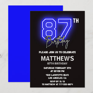 Neon Black 87th birthday invitations Men Sport