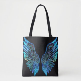 Neon Black and Blue Angel Wings Tote Bag