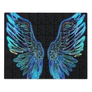 Neon Black and Blue Angle Wings Jigsaw Puzzle