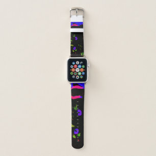 Neon Black Cat with Glowing Eyes Apple Watch Band