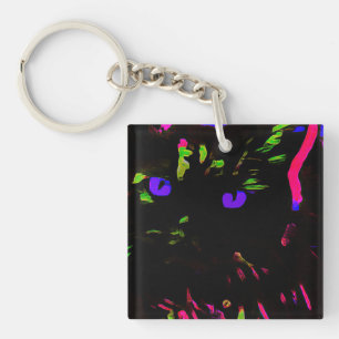 Neon Black Cat with Glowing Eyes Keychain
