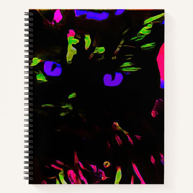 Neon Black Cat with Glowing Eyes Notebook (Front)