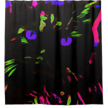 Neon Black Cat with Glowing Eyes