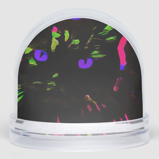 Neon Black Cat with Glowing Eyes Snow Globe (Front)