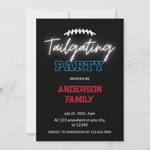Neon Black Football Tailgate Party Invitation