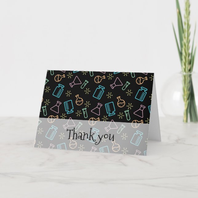 Neon Black Laboratory Science Christmas Thank you Card (Front)