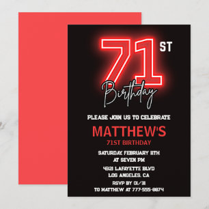 Neon Black Red Men Sport 71st birthday Invitation