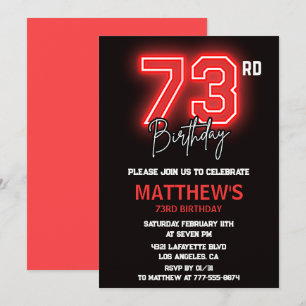 Neon Black Red Men Sport 73rd birthday Invitation