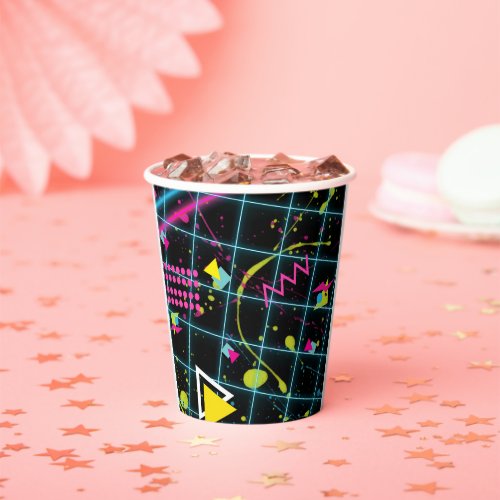 Neon Black Retro 80s 90s Birthday Party  Paper Cups