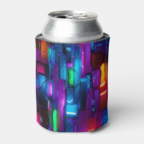 Neon Blacklight Abstract Stained Glass Can Cooler