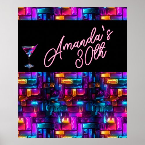 Neon Blacklight Abstract Stained Glass Cocktail Poster