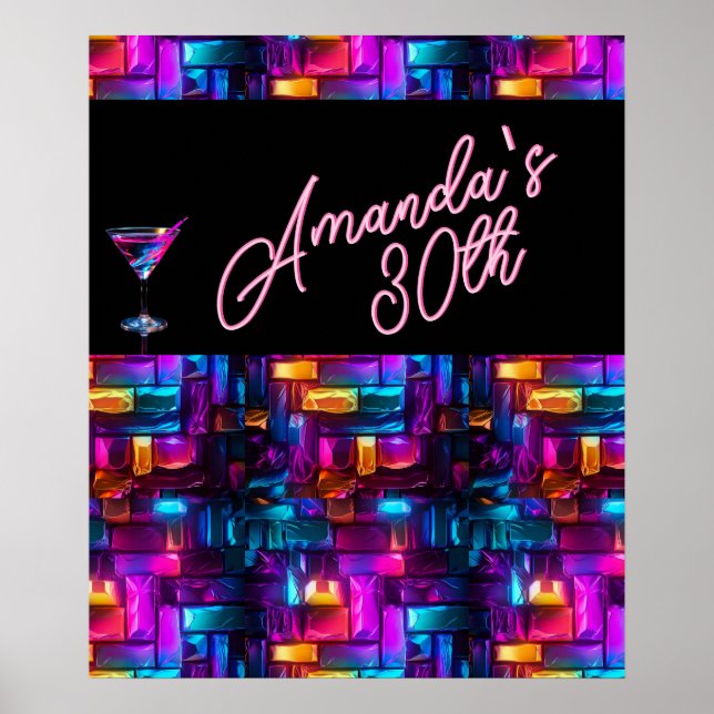 Neon Blacklight Abstract Stained Glass Cocktail Poster (Front)