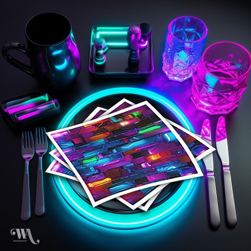Neon Blacklight Abstract Stained Glass Napkins