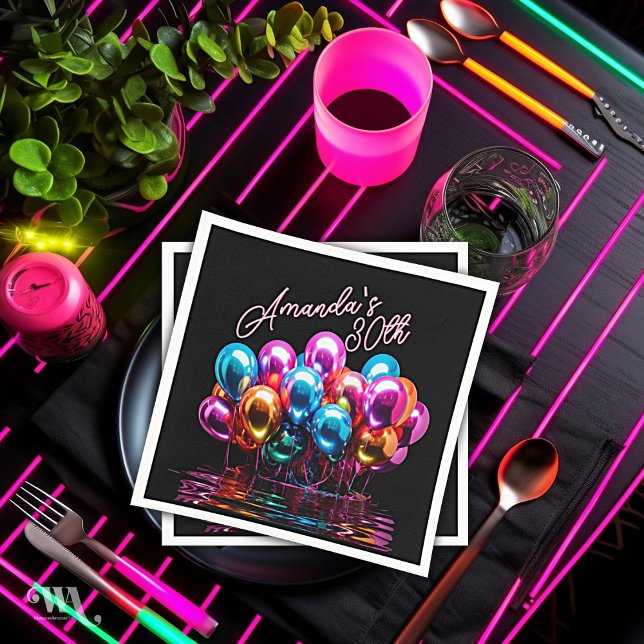 Neon Blacklight Balloons Cocktail Birthday  Napkins (Creator Uploaded)