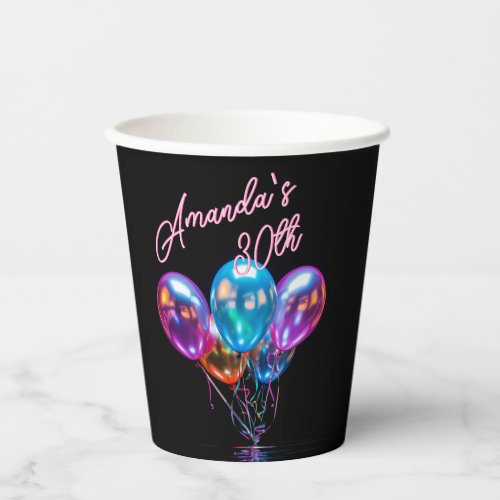 Neon Blacklight Balloons Cocktail Birthday  Paper Cups