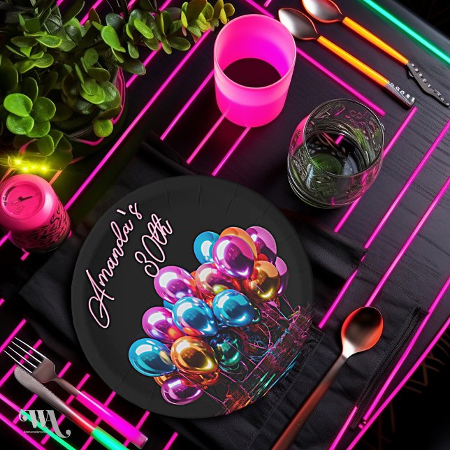 Neon Blacklight Mylar Balloons Birthday Paper Plates (Creator Uploaded)