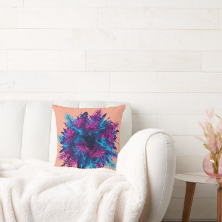 Neon Bloom: Futuristic Bioluminescent Floral Art Throw Pillow