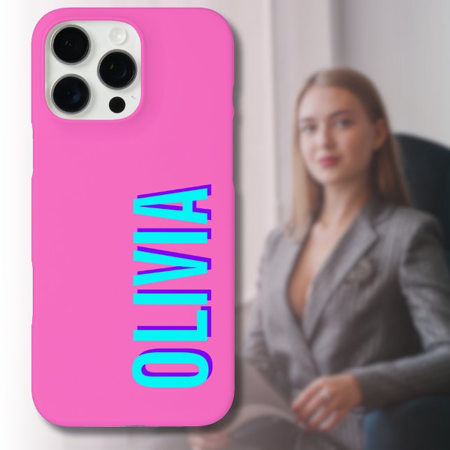 Neon Blue 3D Modern Name | Trendy Cool Pink Case-Mate iPhone Case (Creator Uploaded)